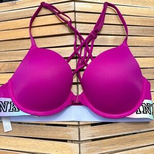 Womens 34B Hot Pink PINK Clip On Racerback Push-up Bra